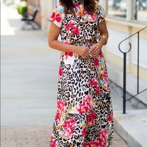 GIBSON Floral/Leopard Print Maxi Dress